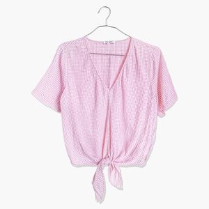 Madewell Novel Gingham Check Tie Front Top in Light Blossom L